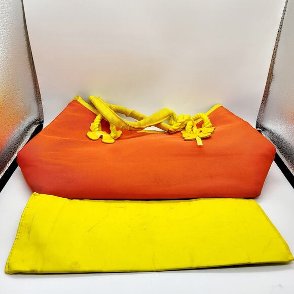 Y2K Escada Orange and Yellow Canvas Butterfly Detail Mini Tote Shoulder Handbag - Picture 8 of 13